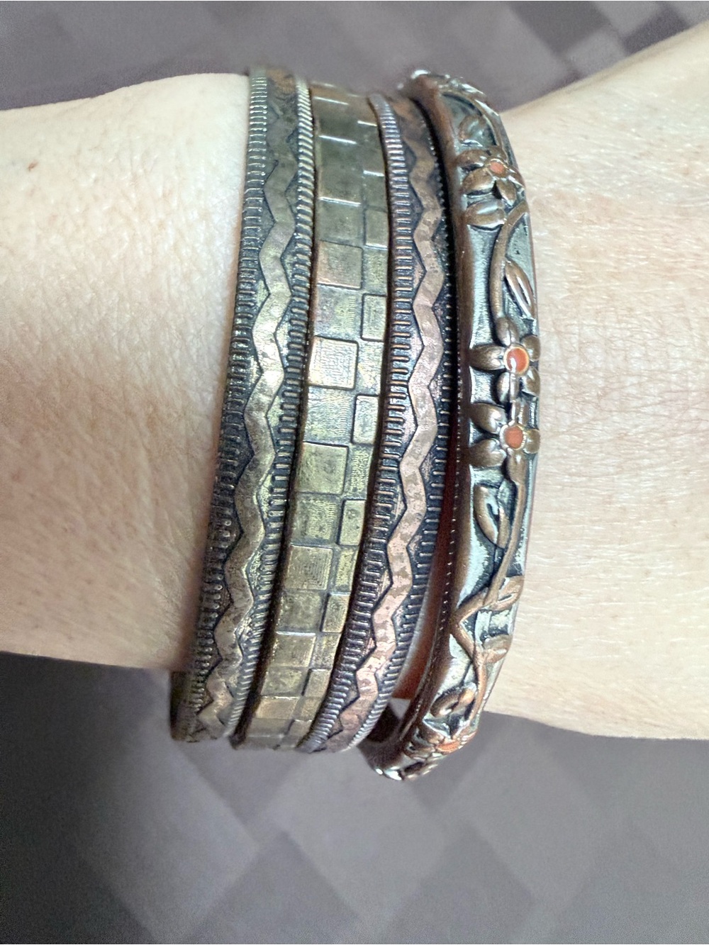 Vintage Brass Copper Bangle
Bracelets Lot of 4 Mixed Metal
Boho Textured